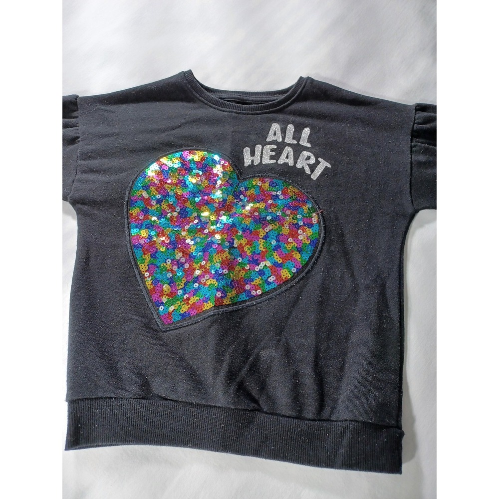 365‎ Kids by Garanimals Sweatshirt Girls 6 Black All Heart Sequin Patch Pullover - Picture 2 of 5